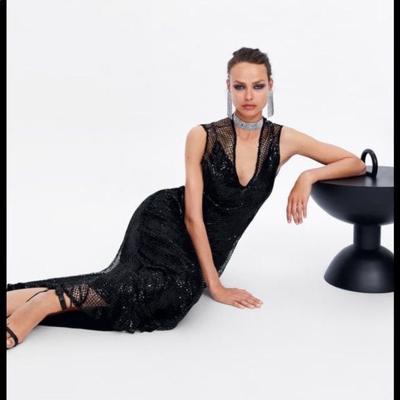 ISO ZARA Limited Edition Black Mesh Sequin Dress - Picture 4 of 6